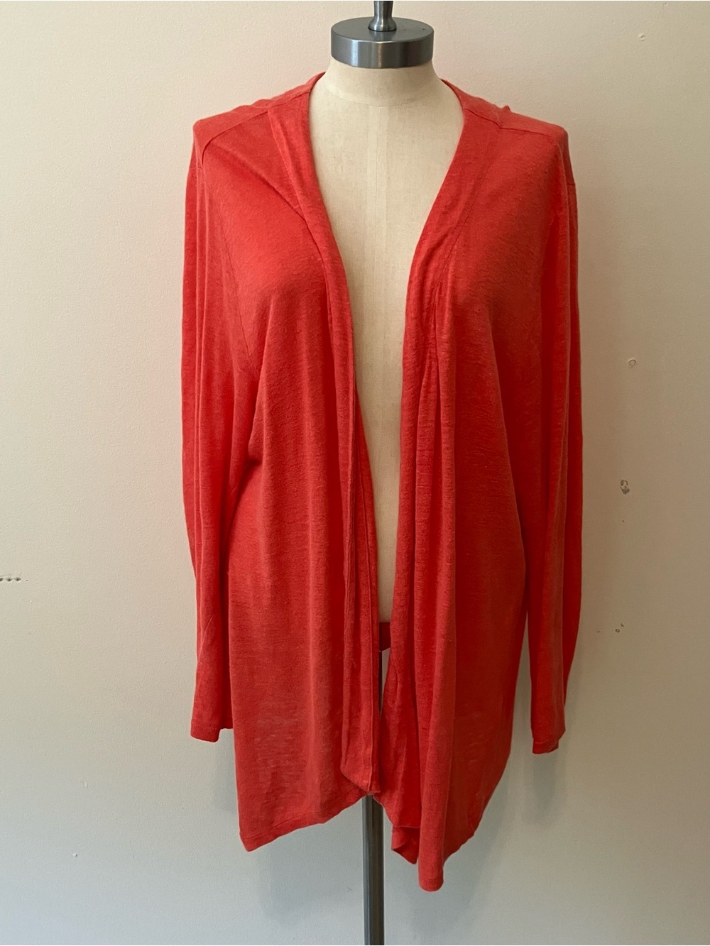 J. Jill Love Linen Cardigan L Coral Open Front Draped Lightweight Classic Career